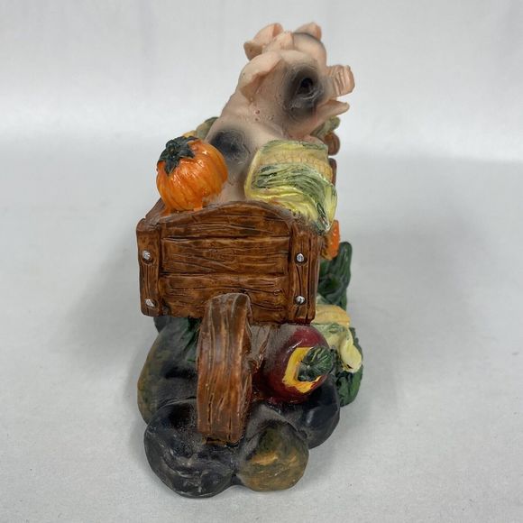 Pigs in a Wheelbarrow Figurine Resin Vegetables Veggies Garden Farmhouse Animals - Picture 5 of 10